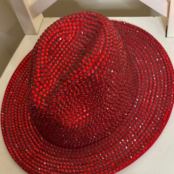 Glamorous Red Rhinestone Fedora - Picture 2 of 6
